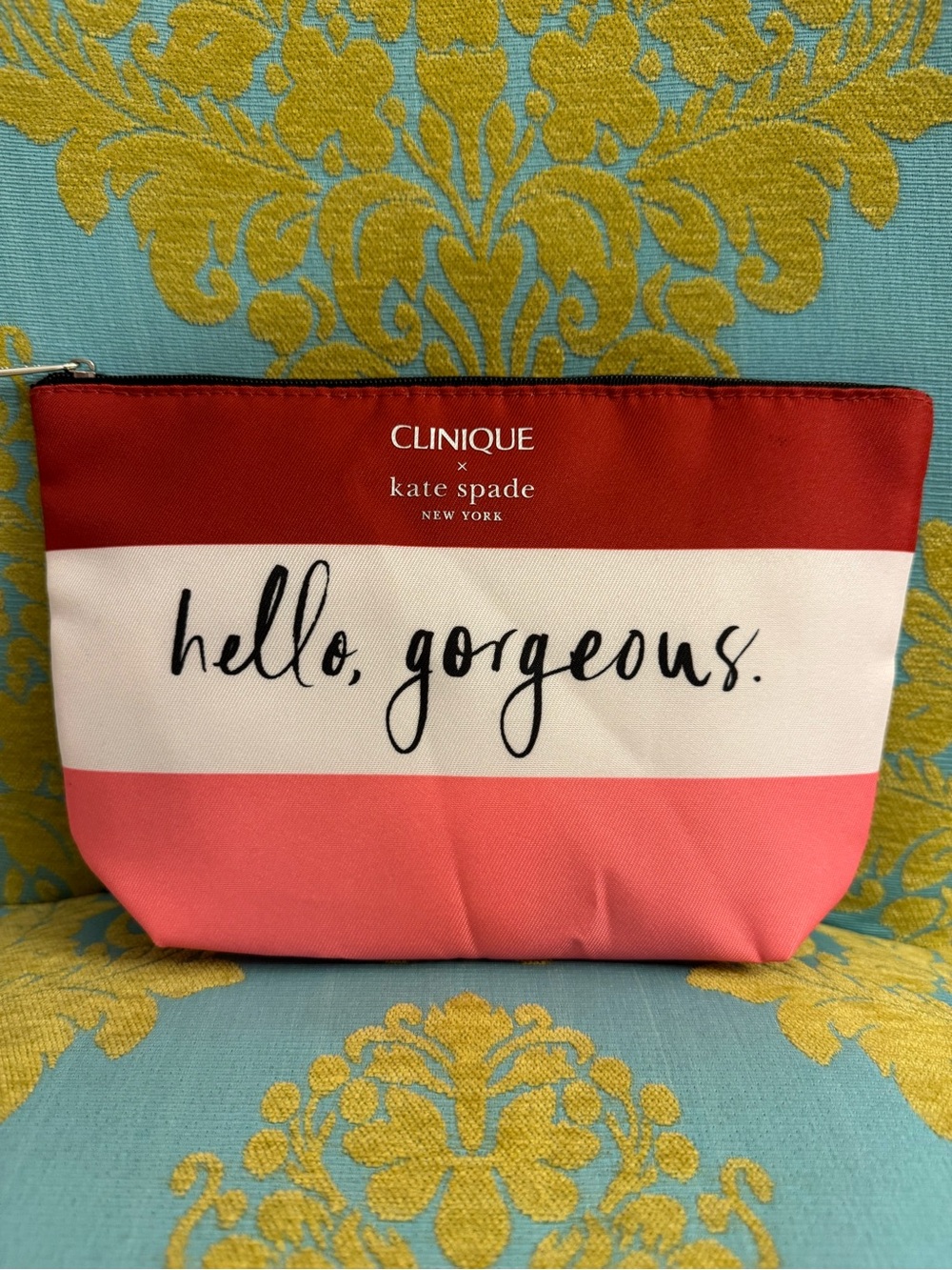 NEW Kate Spade X Clinique Pink & Red 'Hello, Gorgeous' Cosmetic Pouch